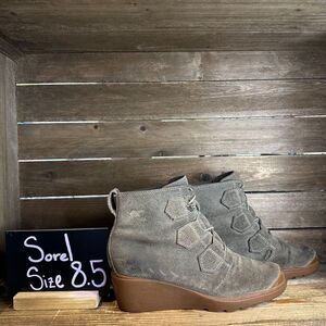 Womens Sorel Toronto Olive‎ Green Leather Lace Up Wedge Ankle Boots Size 8.5 M